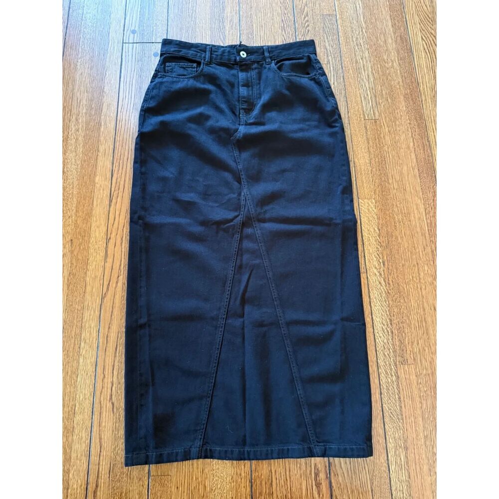 KOTN Lily Denim Maxi Skirt 29 Slit Cotton New NWT